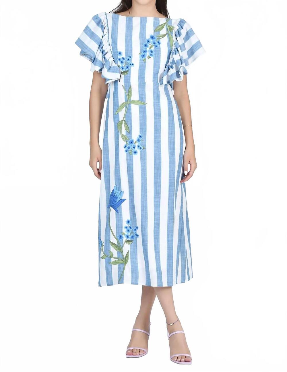 NEW FANM MON valeria midi dress in blue stripes